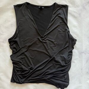 Express Black Ruched V-Neck Top